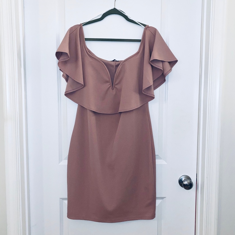 Blush Plus Sized Cocktail Dress with Draped Collar